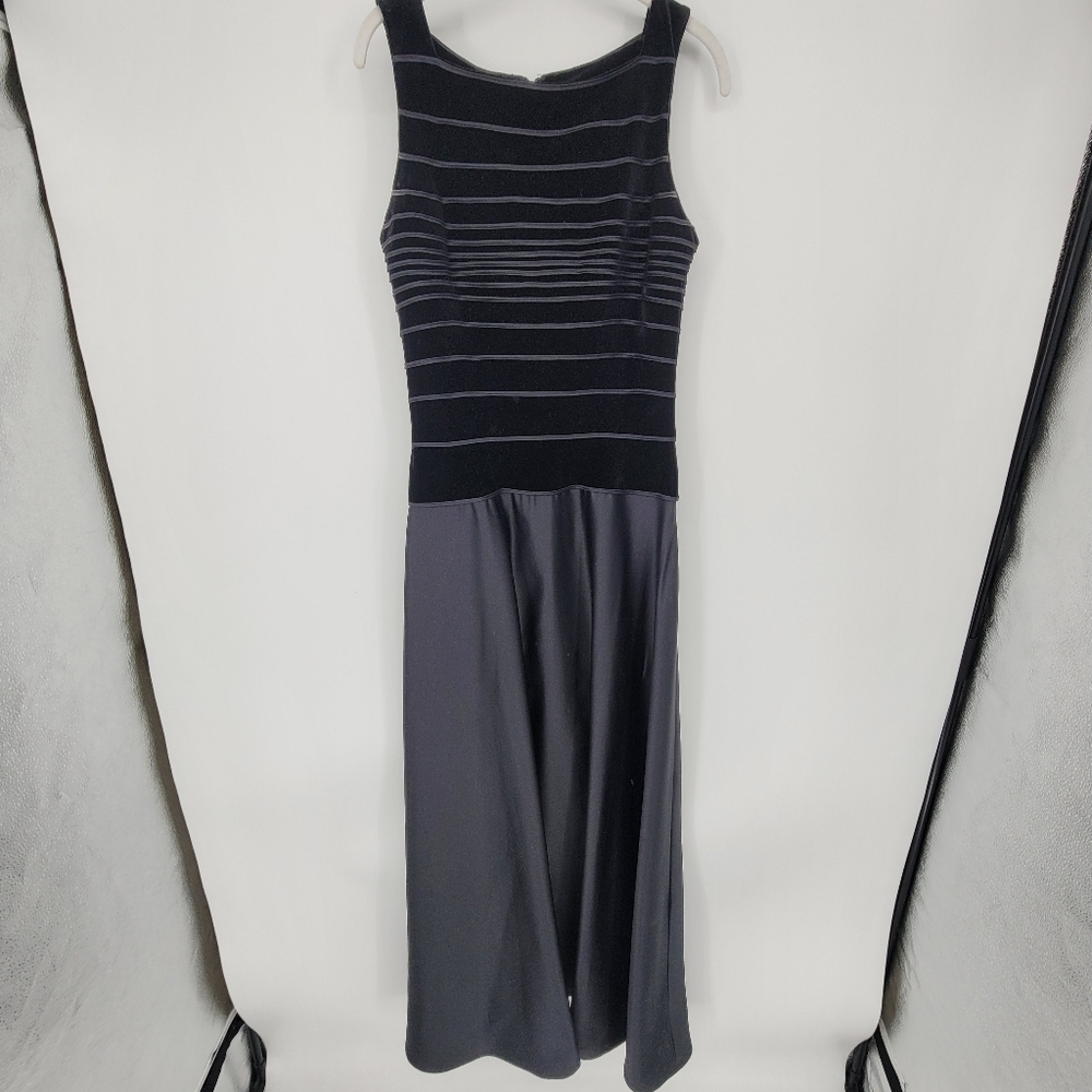 Tadashi Shoji vintage Velvet Maxi Dress black Sleeveless A-Line Satin Gown 8